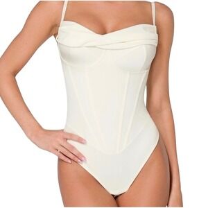 Popilush Ivory Corset Bodysuit Shapewear Tummy Control Built In Bra Size XXL NWT